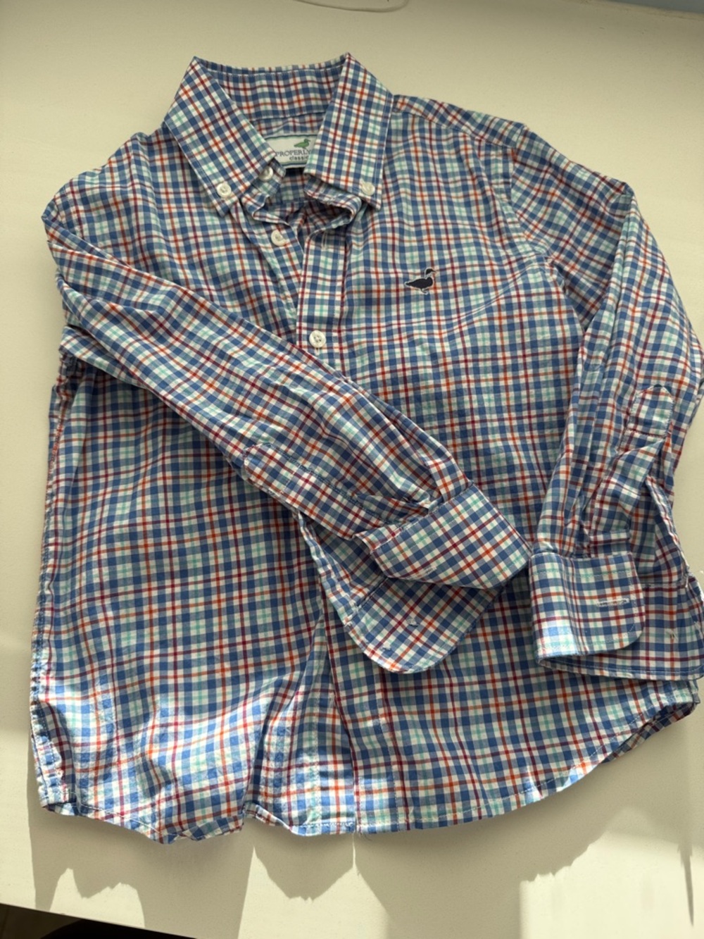 Boys Long-Sleeve Plaid Button-Down Shirt — Blue, Red & White